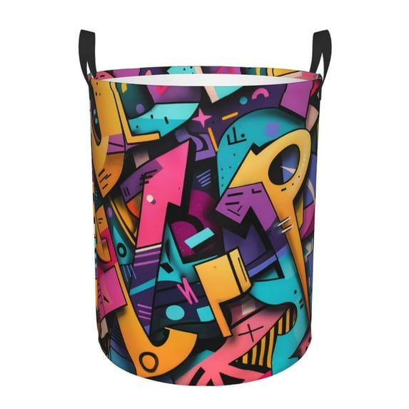 Lsque Vibrant Graffiti Urban Art Pattern Laundry Hamper Basket, Tall Woven Rope Hamper Basket for Clothes, Lightweight Storage Basket, Collapsible Waterproof-Small