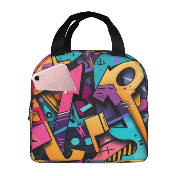 Lsque Vibrant Graffiti Urban Art Pattern Lunch Bag Women/Men Insulated Lunch Box,Small Leakproof Cooler Food Lunch Containers Reusable High Capacity Lunch Tote Bags