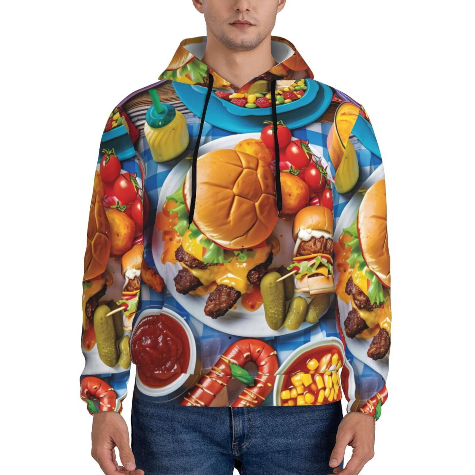 Lsque Vibrant Picnic Food Spread Pattern Casual Men's Hoodie,Hooded ...