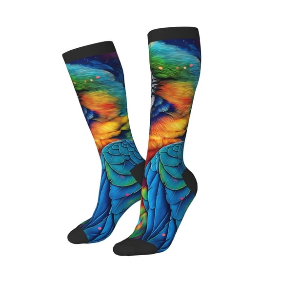 Lsque Vibrant Rainbow Parrot Fantasy Printed Crew Socks Men's Women's LightWeight Thin Casual Calf Socks ,Knee High Socks,Cotton Socks