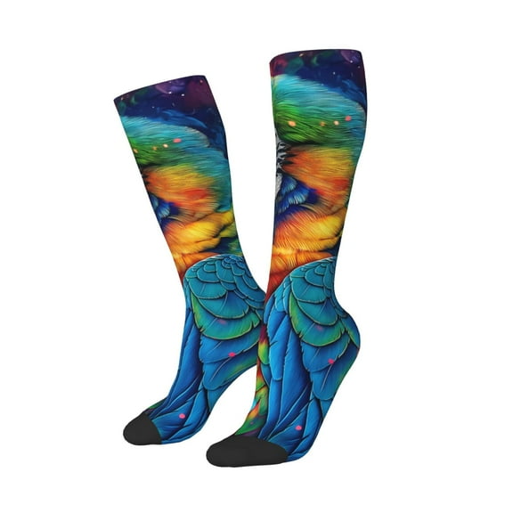 Lsque Vibrant Rainbow Parrot Fantasy Printed Crew Socks Men's Women's LightWeight Thin Casual Calf Socks ,Knee High Socks,Cotton Socks
