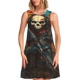 thumbnail image 1 of Lsque Vibrant Skull Soldier Pattern Summer Dresses for Women – Sleeveless T-Shirt Swing Sundress, Perfect for the Beach and Casual Days, 1 of 7