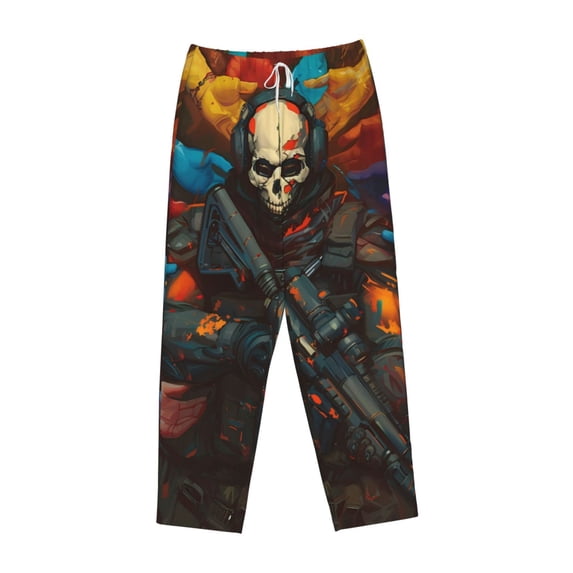 Lsque Vibrant Skull Soldier Print Women's Pajama Pants, Lounge Pant - Comfortable Home Wear,Elastic Waistband, Stylish Design-Small