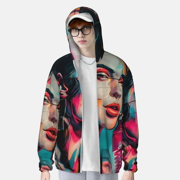 Lsque Vibrant Street Art Portrait UPF 50  Lightweight Sun Protection Men's Women's Long Sleeve Shirt, Hoodie Performance -Small