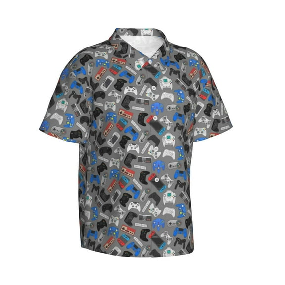 Lsque Video Game pattern Hawaiian Shirt for Men, Unisex Summer Beach Casual Short Sleeve Button Down Shirts-XX-Large