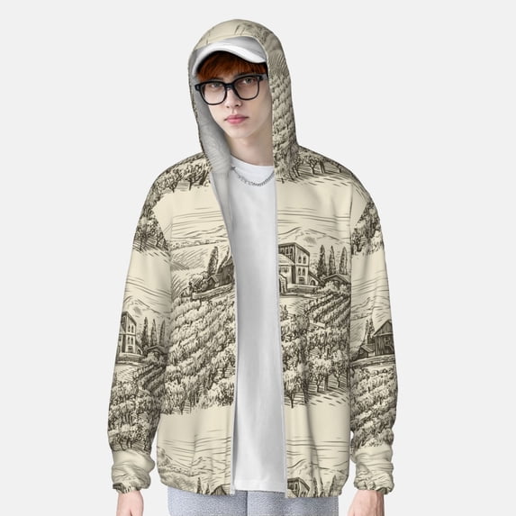 Lsque Vineyard Landscape UPF 50+ Lightweight Sun Protection Men's Women's Long Sleeve Shirt, Hoodie Performance -XX-Large