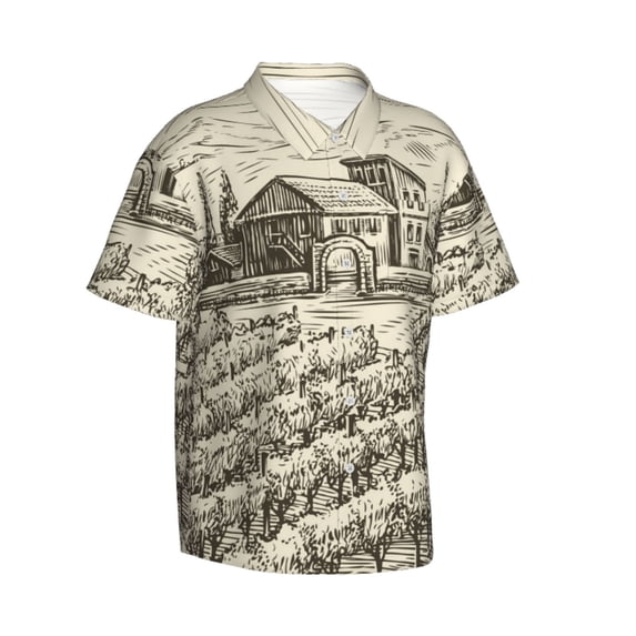 Lsque Vineyard Landscape pattern Hawaiian Shirt for Men, Unisex Summer Beach Casual Short Sleeve Button Down Shirts-X-Large