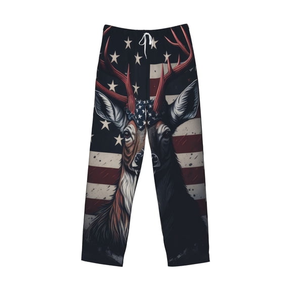 Lsque Vintage American Deer Print Men's Pajama Pants, Lounge Pant - Comfortable Home Wear,Elastic Waistband, Stylish Design-Small