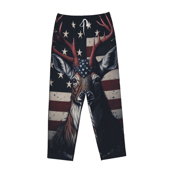 Lsque Vintage American Deer Print Women's Pajama Pants, Lounge Pant - Comfortable Home Wear,Elastic Waistband, Stylish Design-Medium