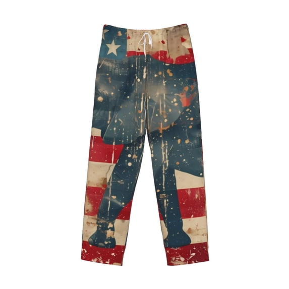 Lsque Vintage American Flag Elephant Print Men's Pajama Pants, Lounge Pant - Comfortable Home Wear,Elastic Waistband, Stylish Design-Large