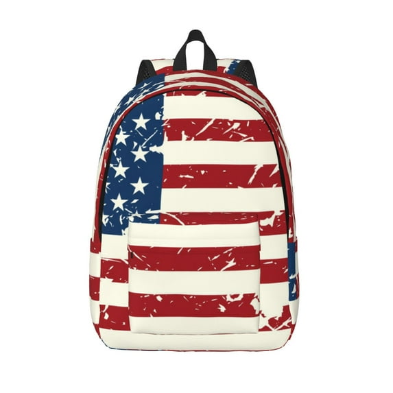 Lsque Vintage American Flag Pattern Canvas Daypack, Durable Backpack, High-quality Versatile Backpack,Vintage Compact Backpack-Small