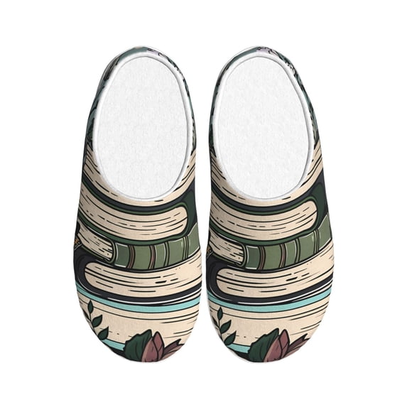 Lsque Vintage Art Butterfly Flower Pattern Womens Comfort Cotton on Scuff With Memory Foam and Anti-skid Sole Slipper-46/47