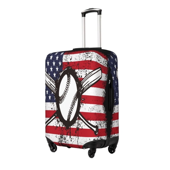 Lsque Vintage Baseball American Flag Printed Luggage Cover, Travel Luggage Protector,Scratch and Dirt Resistant, Fits 18-32 Inch Luggage-X-Large