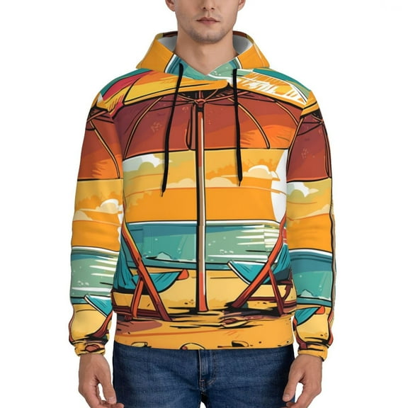 Lsque Vintage Beach Sunset Pattern Casual Men's Hoodie,Hooded Sweatshirt with Kangaroo Pocket,Pullover Hoodie-Small