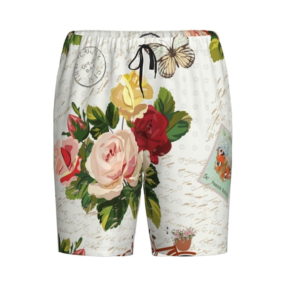 Lsque Vintage Bike Flower Butterfly Mens Sleep Pajama Shorts,Short Pajama Pants, Cotton Ultra-Soft Knit-Large