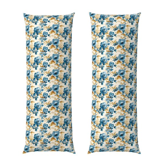 Lsque Vintage Blue Flowers Body Pillow Case Cover,Ultra-Soft Microfiber Bed Pillow Cases 20x54 inches,Elegant Bedding,Breathable Durable Pillow Cover with Envelope Closure