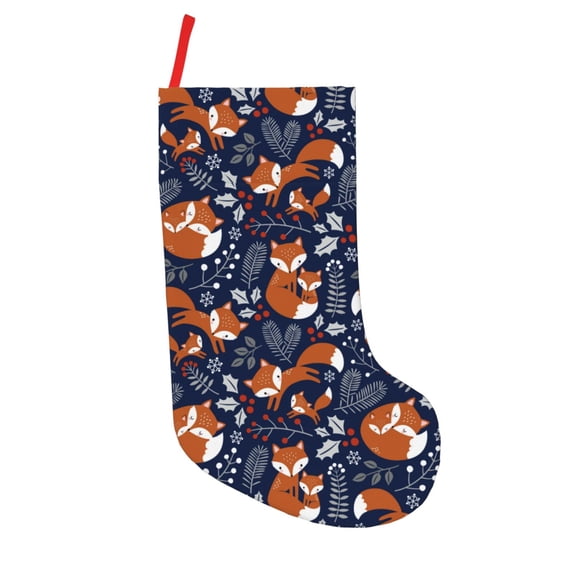Lsque Vintage Blue Fox Family Pattern 18 Inch Christmas Stockings, Festive Holiday Stocking for Christmas Decorations Holiday Decor
