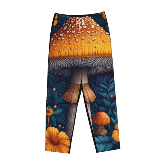 Lsque Vintage Blue Leaf Mushroom Print Women's Pajama Pants, Lounge Pant - Comfortable Home Wear,Elastic Waistband, Stylish Design-X-Large
