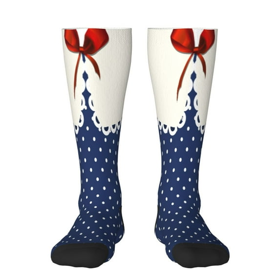 Lsque Vintage Blue Polka-dot Printed Crew Socks Men's Women's LightWeight Thin Casual Calf Socks ,Knee High Socks,Cotton Socks