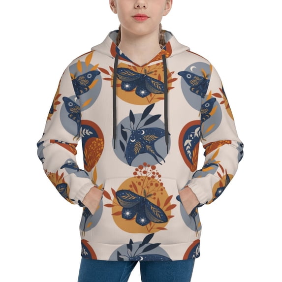 Lsque Vintage Botanical Butterfly Art Patten Youth Hoodie Sweatshirt Pullover with Kangaroo Pocket Boys and Girls Hoodie Warm Hoodie for Kids-Medium