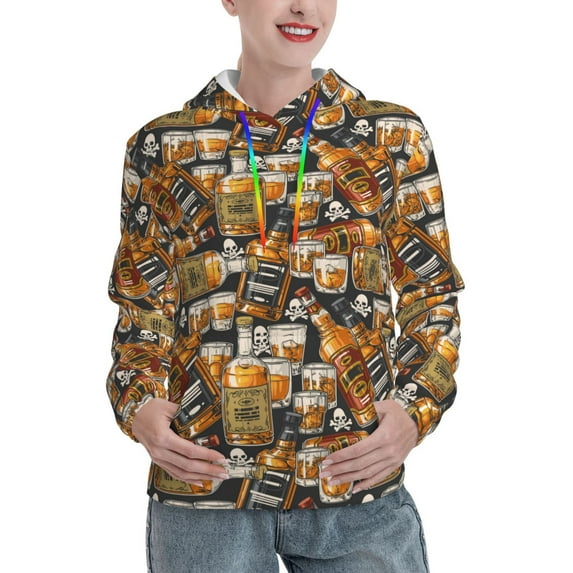 Lsque Vintage Bottles Pattern Casual Women's Hoodie,Hooded Sweatshirt with Kangaroo Pocket,Pullover Hoodie with Eye-catching Drawstrings-Medium