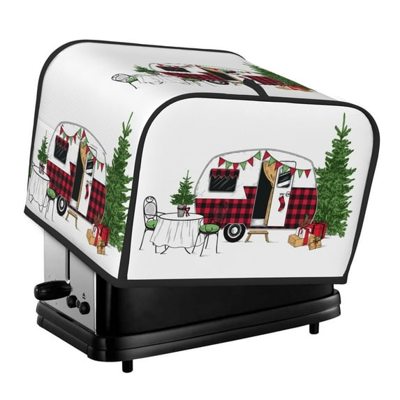 Lsque Vintage Buffalo Plaid Christmas Camper Print 4 Slice Toaster Cover , Kitchen Appliance Dustproof Protector , Toaster Protector Dustproof Kitchen Appliance Cover