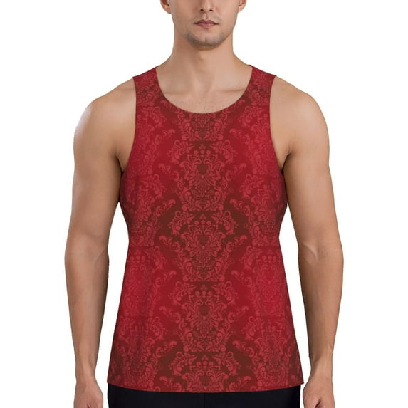 Lsque Vintage Burgundy Pattern Mens Tank Tops Muscle Athletic Quick Dry Sleeveless Workout Fitness T Shirts Beach Tank Top, Loose-fit Sleeveless Shirt for Men-Large