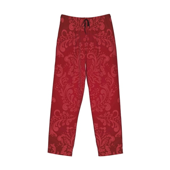 Lsque Vintage Burgundy Print Men's Pajama Pants, Lounge Pant - Comfortable Home Wear,Elastic Waistband, Stylish Design-X-Large