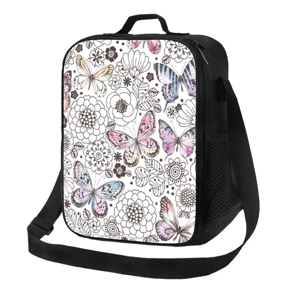 Lsque Vintage Butterflies Lunch Bag Lunch Box for Women Men Reusable Insulated Lunch Tote Bag,Leakproof Thermal Cooler Sack Food Handbags Case High Capacity