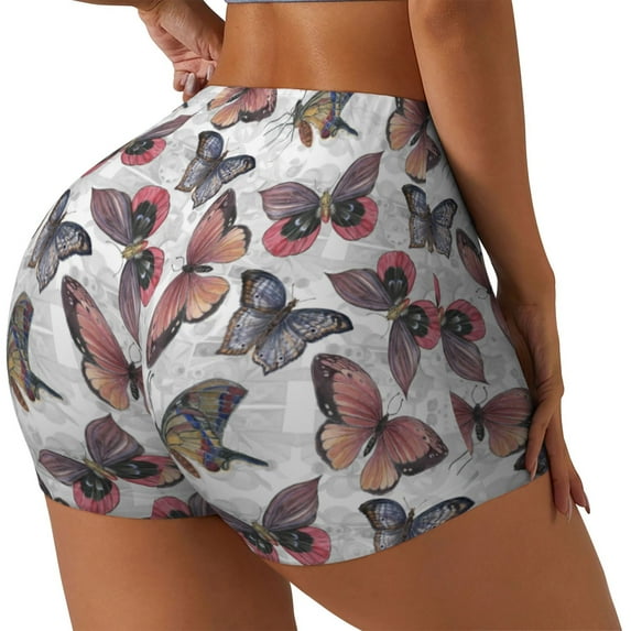 Lsque Vintage Butterflies Pattern High Waisted Biker Shorts for Women-Tummy Control Fitness Athletic Workout Running Yoga Gym Shorts,Moisture-Wicking-XX-Large