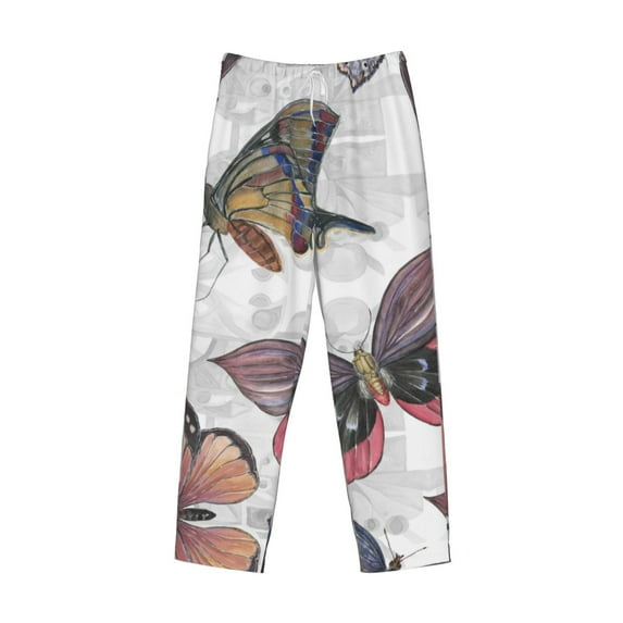 Lsque Vintage Butterflies Print Men's Pajama Pants, Lounge Pant - Comfortable Home Wear,Elastic Waistband, Stylish Design-Small