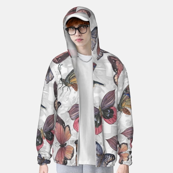 Lsque Vintage Butterflies UPF 50+ Lightweight Sun Protection Men's Women's Long Sleeve Shirt, Hoodie Performance -XX-Large