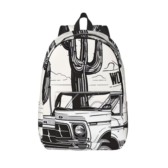 Lsque Vintage Cactus Pickup Pattern Canvas Daypack, Durable Backpack, High-quality Versatile Backpack,Vintage Compact Backpack-Small