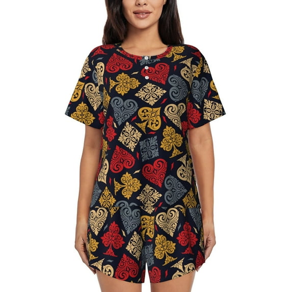 Lsque Vintage Card Women's Short-Sleeved Pajama Set - 2 Piece Soft and Lightweight Sleepwear Set-X-Large