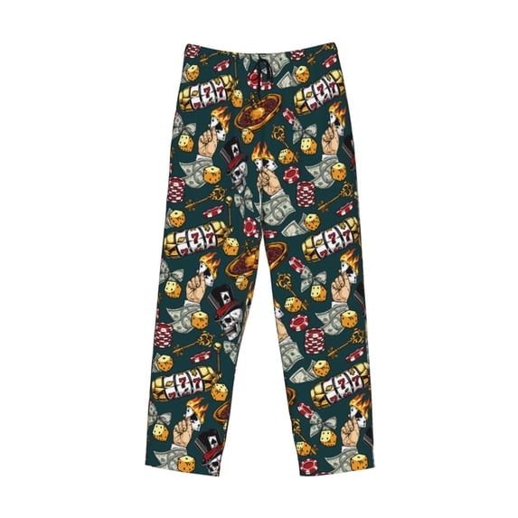 Lsque Vintage Casino Chips Print Men's Pajama Pants, Lounge Pant - Comfortable Home Wear,Elastic Waistband, Stylish Design-XX-Large