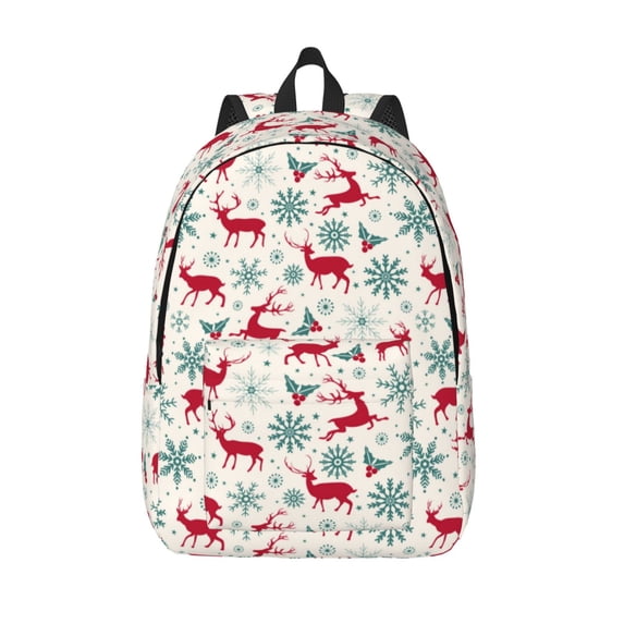 Lsque Vintage Christmas Reindeer Pattern Canvas Daypack, Durable Backpack, High-quality Versatile Backpack,Vintage Compact Backpack-Medium
