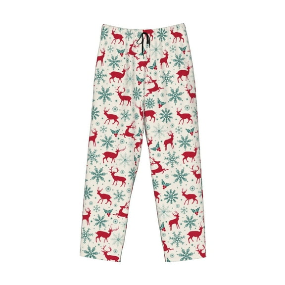 Lsque Vintage Christmas Reindeer Print Men's Pajama Pants, Lounge Pant - Comfortable Home Wear,Elastic Waistband, Stylish Design-Small