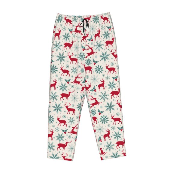 Lsque Vintage Christmas Reindeer Print Women's Pajama Pants, Lounge Pant - Comfortable Home Wear,Elastic Waistband, Stylish Design-Small