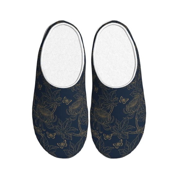 Lsque Vintage Chrysanthemum Pattern Womens Comfort Cotton on Scuff With Memory Foam and Anti-skid Sole Slipper-37/38