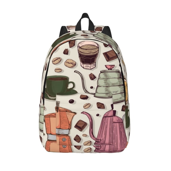 Lsque Vintage Coffee Pattern Canvas Daypack, Durable Backpack, High-quality Versatile Backpack,Vintage Compact Backpack-Small