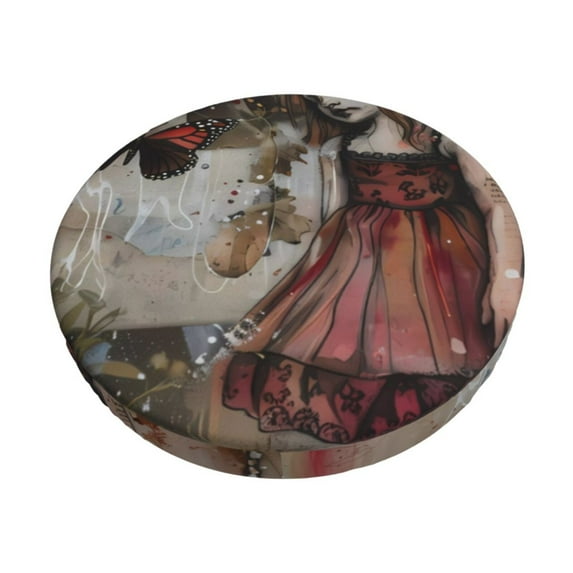 Lsque Vintage Collage Girl Butterfly Pattern Round Bar chair cushion covers Velvet Fabric Premium Comfort Protects from Scratches and Stains for 14-17 Inch Chair-13 inch