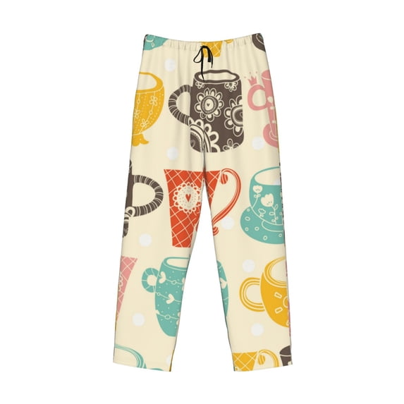 Lsque Vintage Cup Print Men's Pajama Pants, Lounge Pant - Comfortable Home Wear,Elastic Waistband, Stylish Design-XX-Large