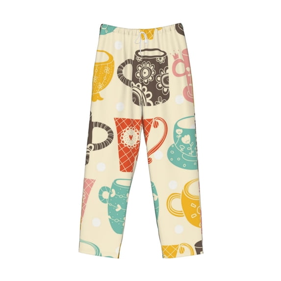 Lsque Vintage Cup Print Men's Pajama Pants, Lounge Pant - Comfortable Home Wear,Elastic Waistband, Stylish Design-XX-Large
