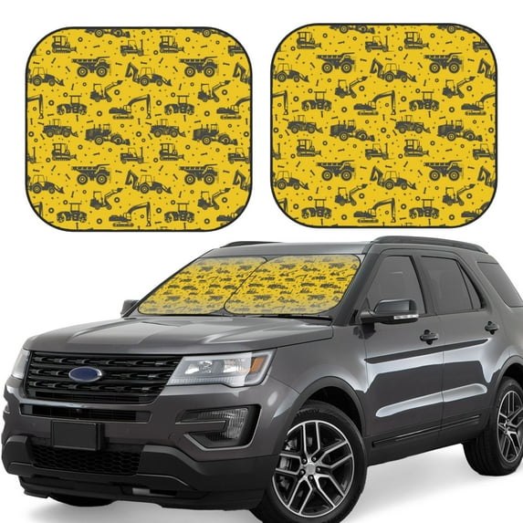 Lsque Vintage Excavator 2 PCS Windshield Sun Shade | CarFoldable Window Covers | Car Accessories Reflect UV for Universal Cars SUV Truck | Small