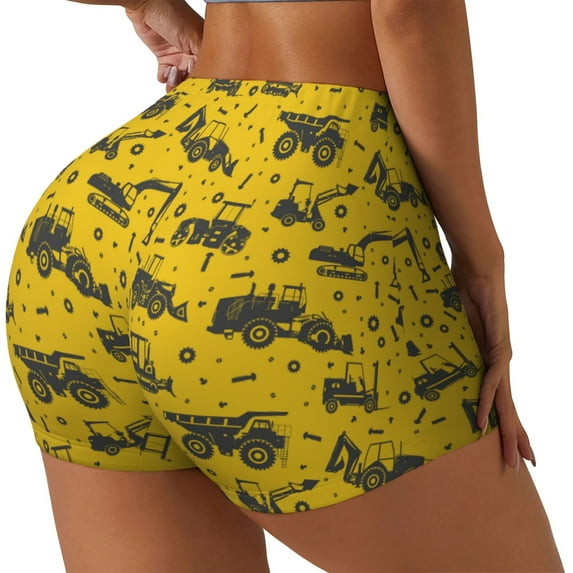 Lsque Vintage Excavator Pattern High Waisted Biker Shorts for Women-Tummy Control Fitness Athletic Workout Running Yoga Gym Shorts,Moisture-Wicking-X-Large