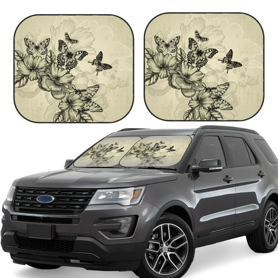 Lsque Vintage Floral 2 PCS Windshield Sun Shade | CarFoldable Window Covers | Car Accessories Reflect UV for Universal Cars SUV Truck | Large