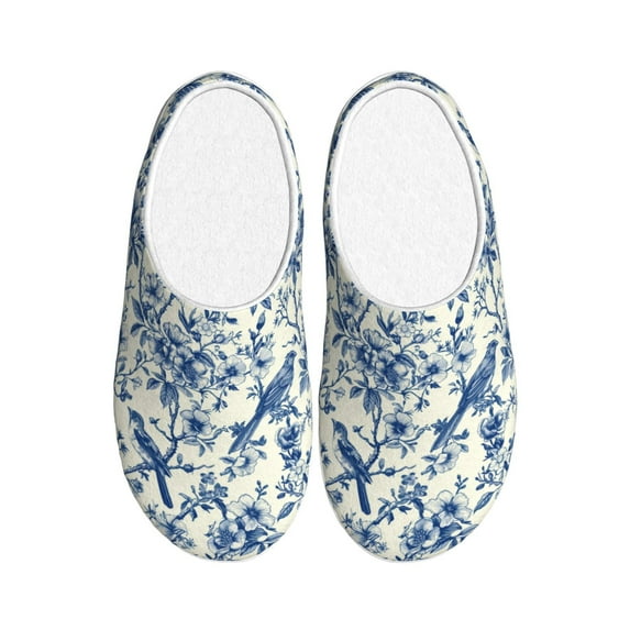 Lsque Vintage Floral Birds Pattern Womens Comfort Cotton on Scuff With Memory Foam and Anti-skid Sole Slipper-46/47