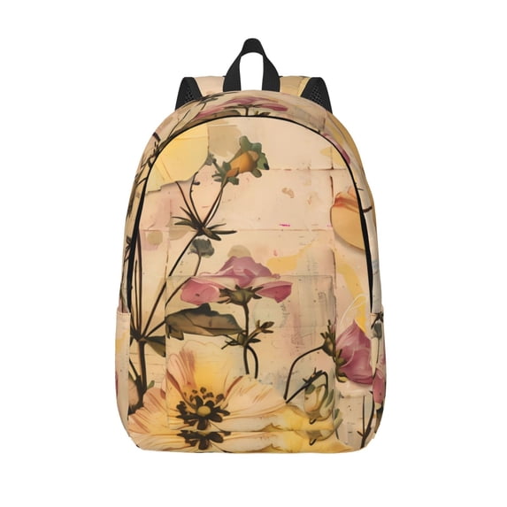 Lsque Vintage Floral Butterfly Collage Pattern Canvas Daypack, Durable Backpack, High-quality Versatile Backpack,Vintage Compact Backpack-Small