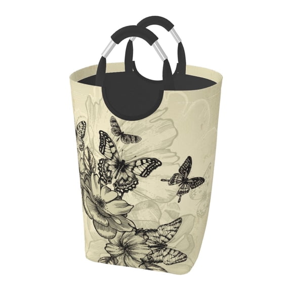 Lsque Vintage Floral Laundry Basket, Laundry Hamper, Dirty Clothes Hamper for Laundry, Collapsible, Waterproof Laundry Baskets with Aluminum Handles for Laundry, Dorm, Family