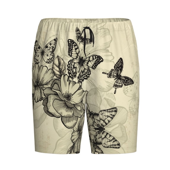 Lsque Vintage Floral Mens Sleep Pajama Shorts,Short Pajama Pants, Cotton Ultra-Soft Knit-Large